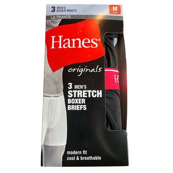 NWT! Hanes Originals Men’s Stretch Boxer Briefs 3 Pack Size Medium 32”-34” - Picture 1 of 3